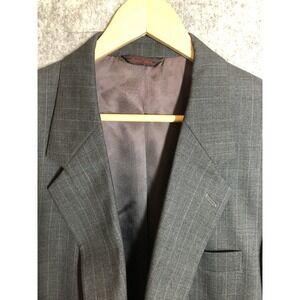 Savile Row Suit 42R Gray Check Wool Blazer Sport Coat Business Career Casual